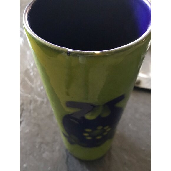 Vintage 1960's Green Blue Abstract Tall Ceramic Vase Studio Art Pottery Handmade - Picture 10 of 10